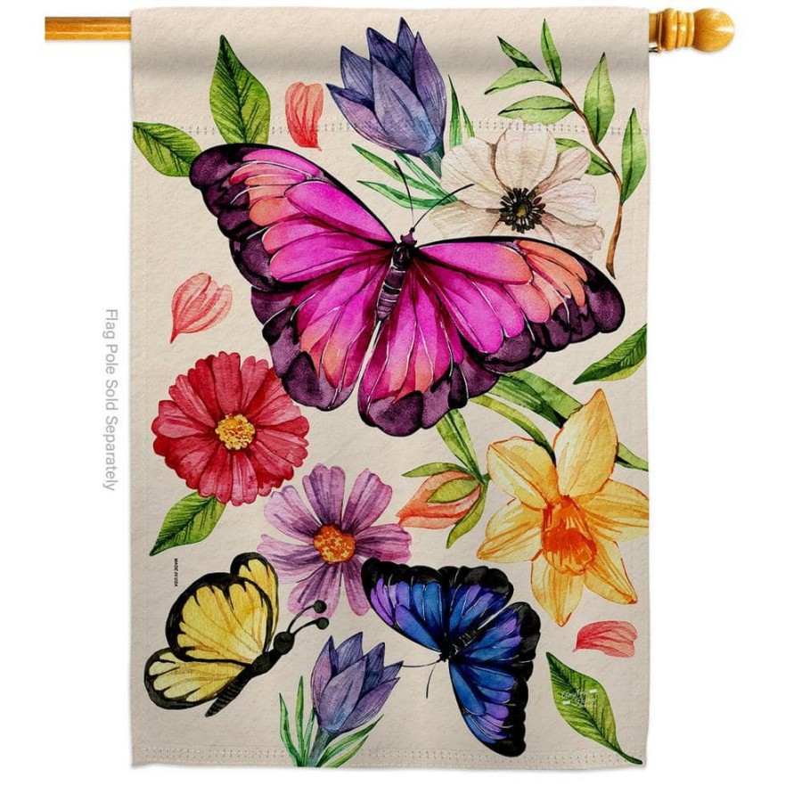 Outdoor Decor * | Angeleno Heritage Made And Designed Los Angeles California 28 In. X 40 In. Watercolor Butterflies Garden Friends House Flag Double-Sided Decorative Vertical Flags