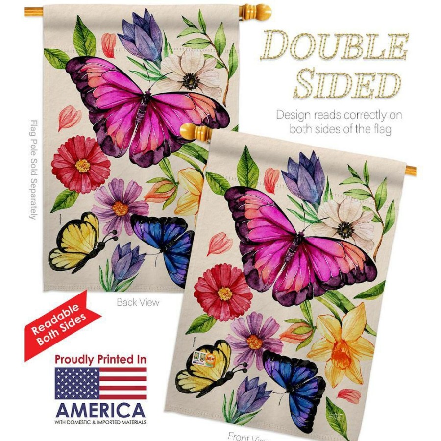 Outdoor Decor * | Angeleno Heritage Made And Designed Los Angeles California 28 In. X 40 In. Watercolor Butterflies Garden Friends House Flag Double-Sided Decorative Vertical Flags