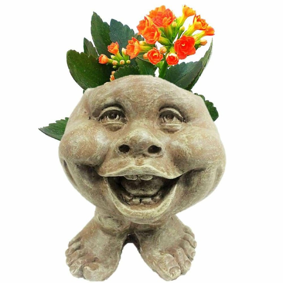 Outdoor Decor * | Homestyles 8.5 In. Stone Wash In. Little Buddy In. The Muggly Face Statue Planter Holds 3 In. Pot