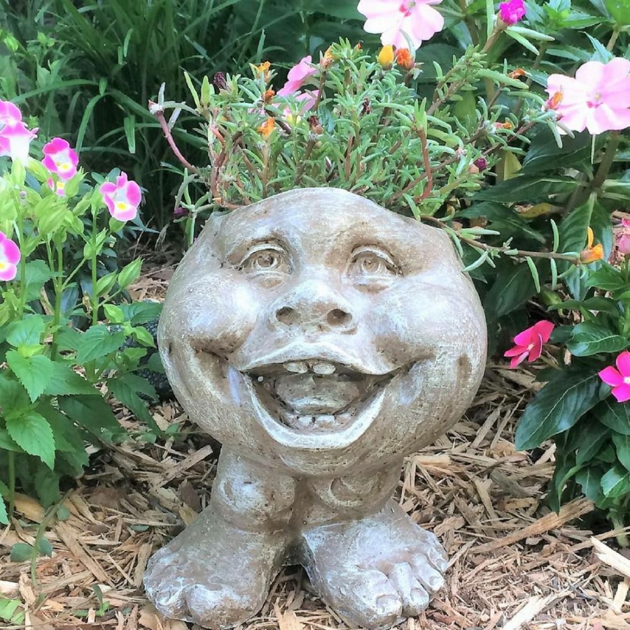 Outdoor Decor * | Homestyles 8.5 In. Stone Wash In. Little Buddy In. The Muggly Face Statue Planter Holds 3 In. Pot