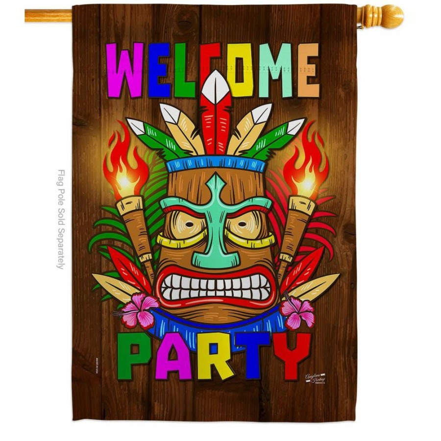 Outdoor Decor * | Angeleno Heritage Made And Designed Los Angeles California 28 In. X 40 In. Welcome Tiki Party Celebration House Flag Double-Sided Decorative Vertical Flags