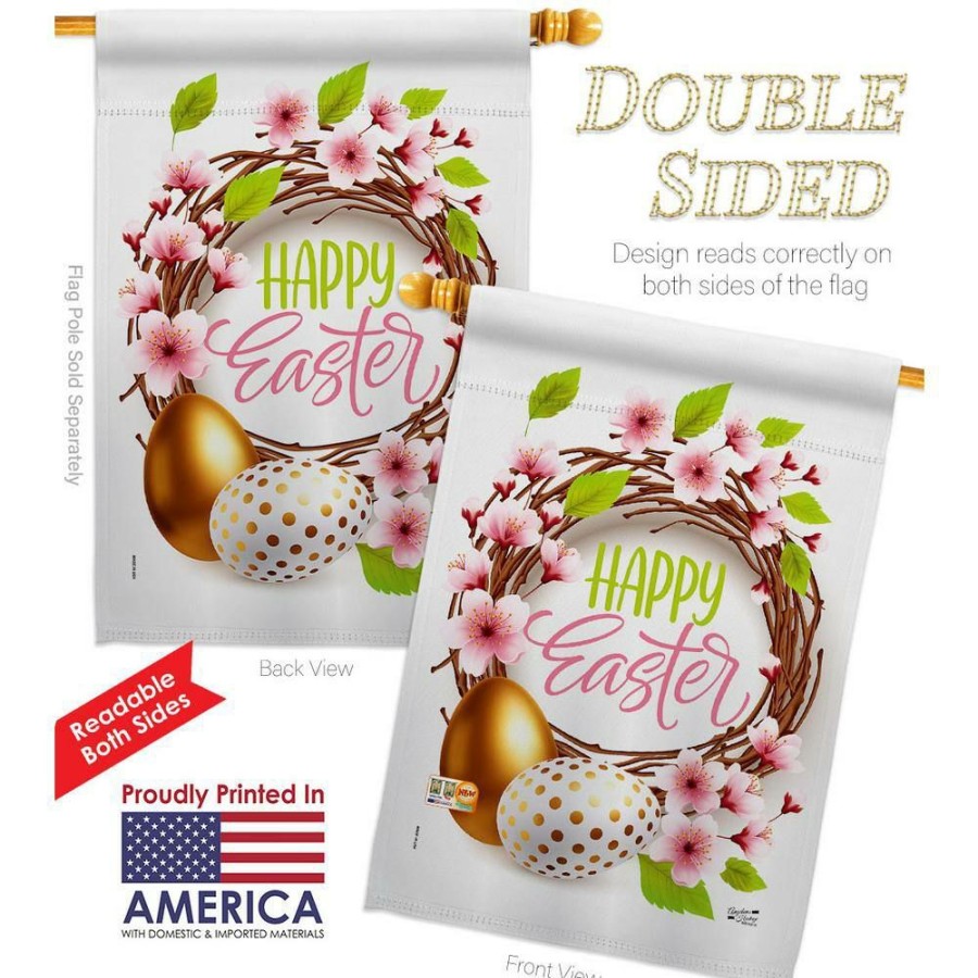 Outdoor Decor * | Angeleno Heritage Made And Designed Los Angeles California 28 In. X 40 In. Easter Wreath Spring House Flag Double-Sided Decorative Vertical Flags