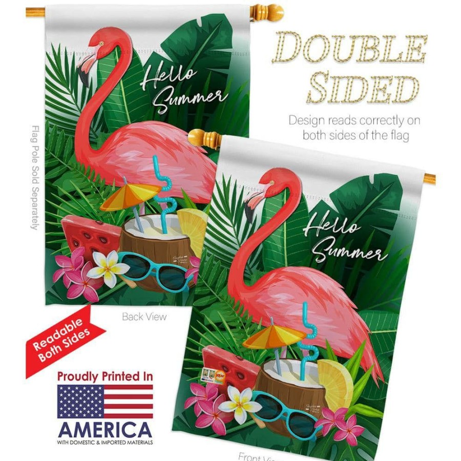 Outdoor Decor * | Angeleno Heritage Made And Designed Los Angeles California 28 In. X 40 In. Flamingo Summer Coastal House Flag Double-Sided Decorative Vertical Flags