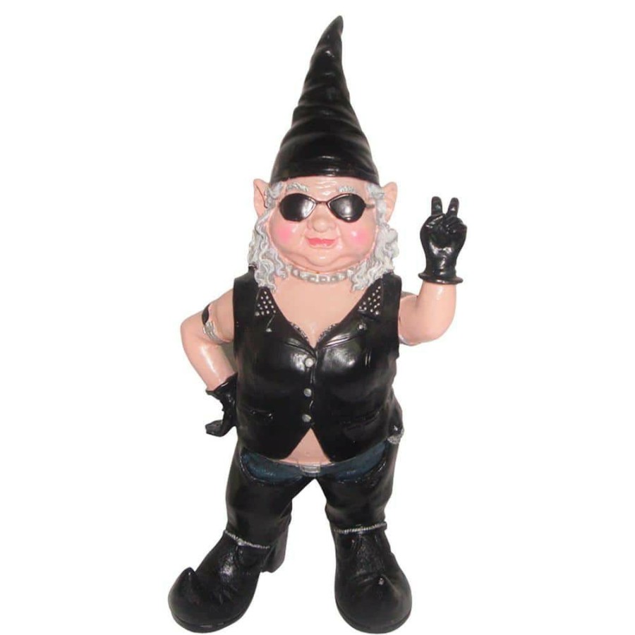 Outdoor Decor * | Homestyles 14.5 In. H Peace Sign Biker Babe The Biker Gnome In Full Leather Motorcycle Riding Gear Home And Garden Gnome Statue