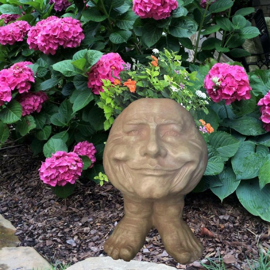 Outdoor Decor * | Homestyles 12 In. Stone Wash White Papa John And Mama Petunia The Muggly Face Statue Planter Holds 4 In. Pot (2-Pack)