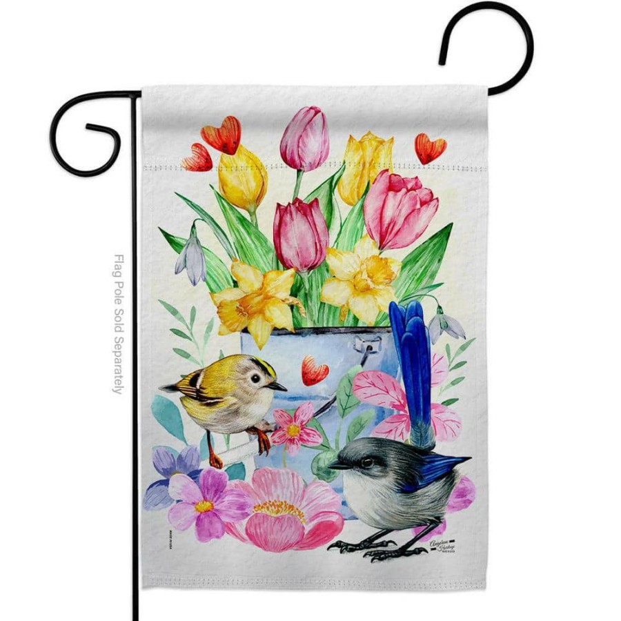 Outdoor Decor * | Angeleno Heritage Made And Designed Los Angeles California 13 In. X 18.5 In. Spring Birdie Garden Flag Double-Sided Readable Both Sides Garden Friends Birds Decorative