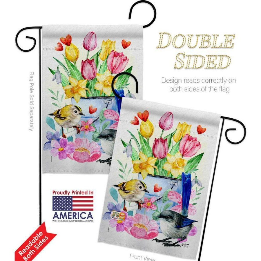 Outdoor Decor * | Angeleno Heritage Made And Designed Los Angeles California 13 In. X 18.5 In. Spring Birdie Garden Flag Double-Sided Readable Both Sides Garden Friends Birds Decorative