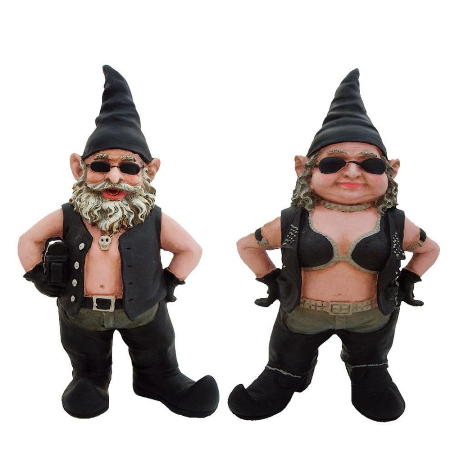 Outdoor Decor * | Homestyles 8.5 In. H Biker Dude And Babe Biker Gnomes In Leather Motorcycle Riding Gear Home And Garden Gnome Figurine