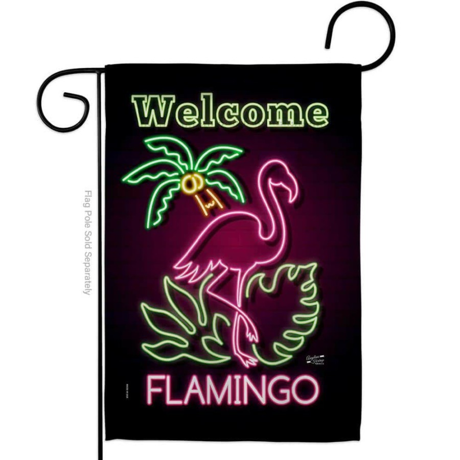 Outdoor Decor * | Angeleno Heritage Made And Designed Los Angeles California 13 In. X 18.5 In. Welcome Neon Flamingo Coastal Double-Sided Garden Flag Coastal Decorative Vertical Flags