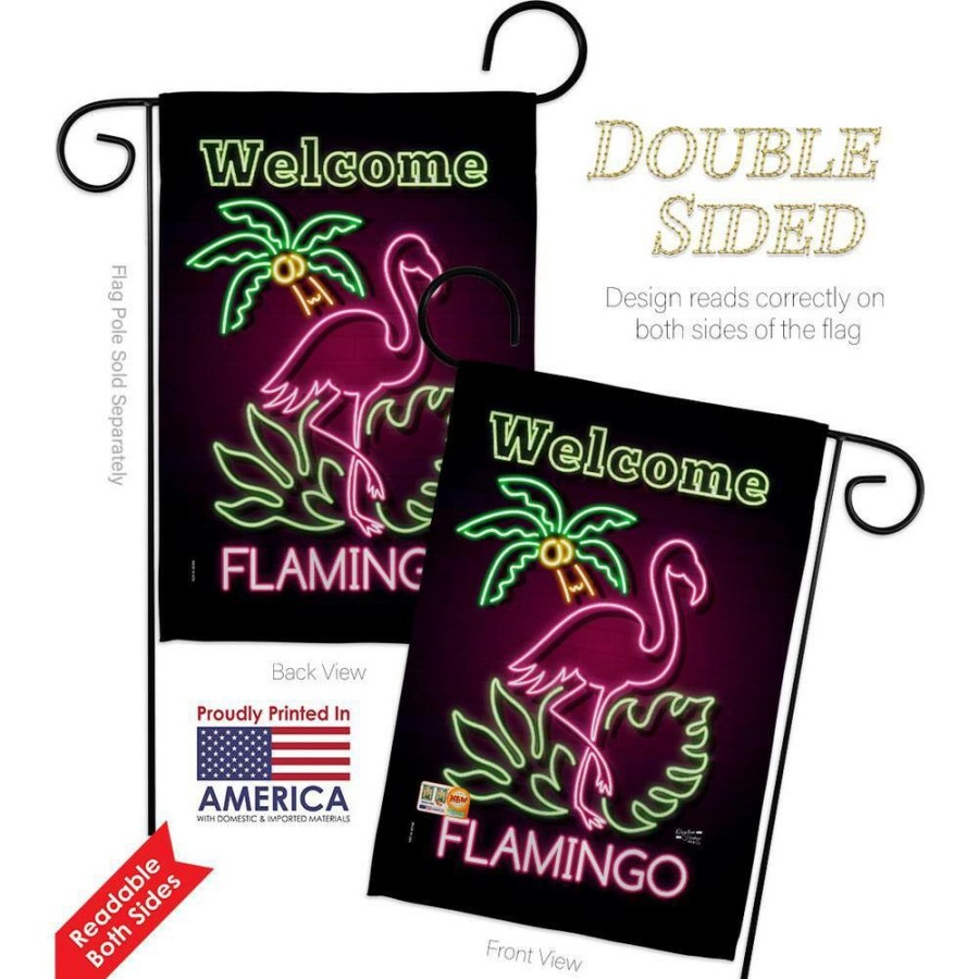 Outdoor Decor * | Angeleno Heritage Made And Designed Los Angeles California 13 In. X 18.5 In. Welcome Neon Flamingo Coastal Double-Sided Garden Flag Coastal Decorative Vertical Flags