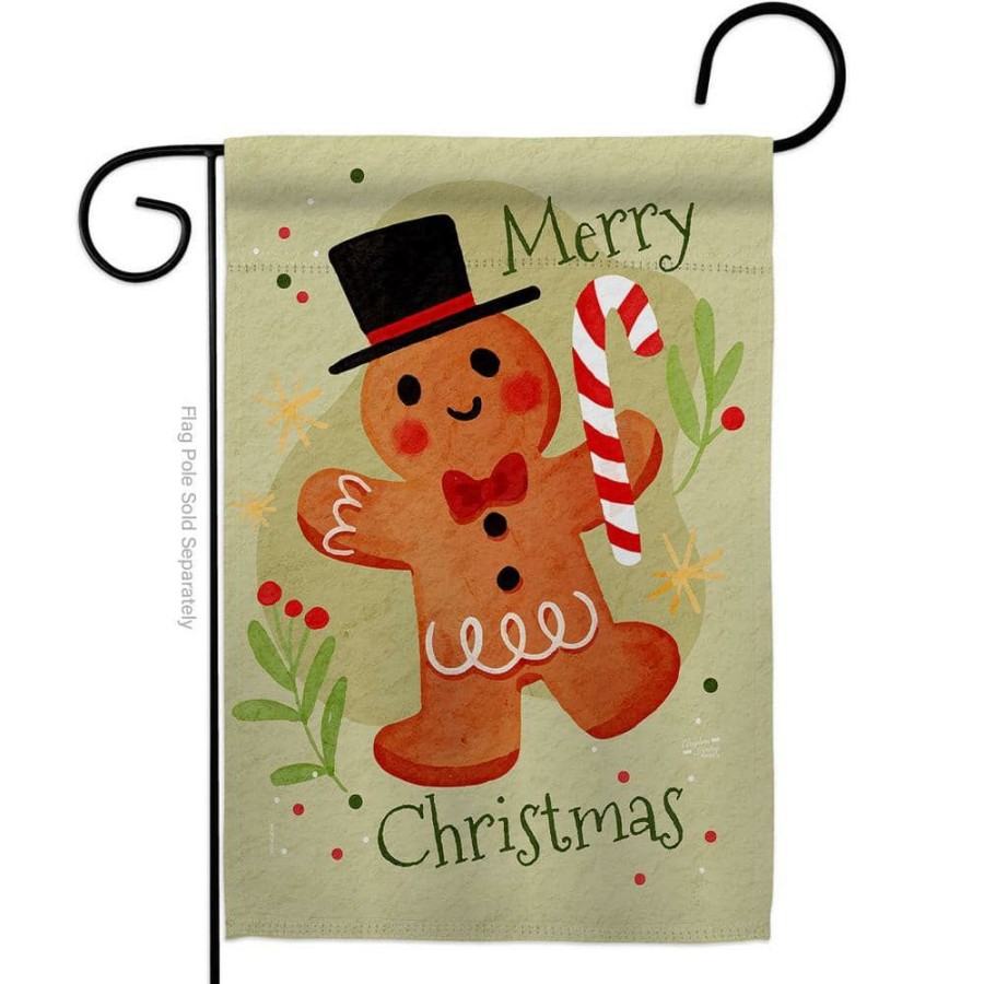 Outdoor Decor * | Angeleno Heritage Made And Designed Los Angeles California 13 In. X 18.5 In. Mr Gingerbread Christmas Garden Flag Double-Sided Winter Decorative Vertical Flags