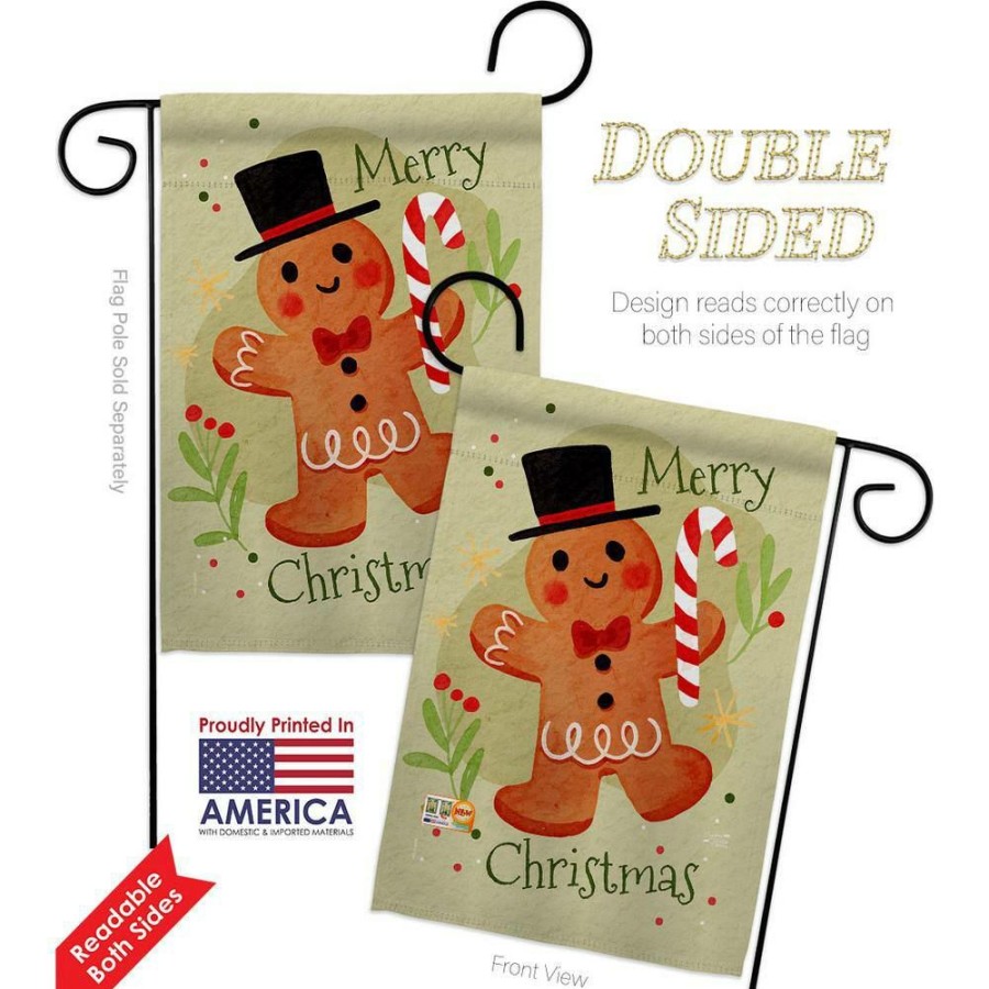 Outdoor Decor * | Angeleno Heritage Made And Designed Los Angeles California 13 In. X 18.5 In. Mr Gingerbread Christmas Garden Flag Double-Sided Winter Decorative Vertical Flags