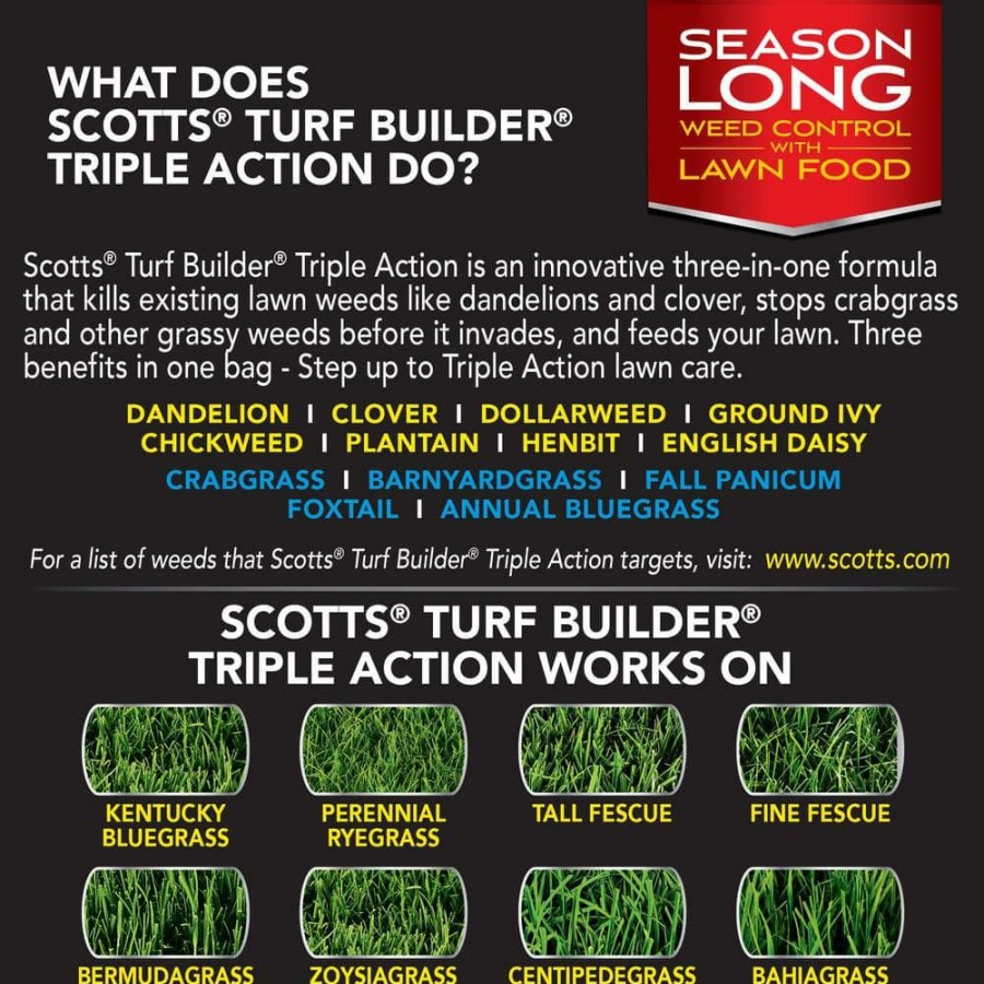 Lawn Care * | Scotts Turf Builder Triple Action 20 Lbs. 4,000 Sq. Ft. Lawn Fertilizer, Weed Killer, Crabgrass Preventer