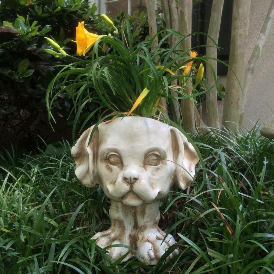 Outdoor Decor * | Homestyles 12 In. Antique White Muttley The Dog Muggly Planter Statue Holds 4 In. Pot