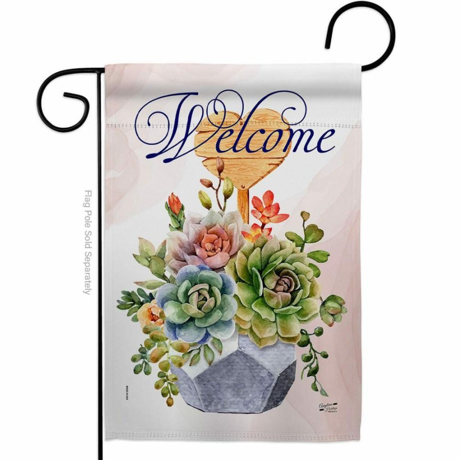 Outdoor Decor * | Angeleno Heritage Made And Designed Los Angeles California 13 In. X 18.5 In. Welcome Succulent Spring Double-Sided Garden Flag Spring Decorative Vertical Flags