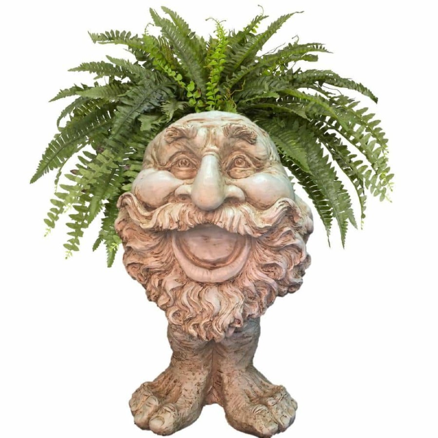 Outdoor Decor * | Homestyles 18 In. Antique White Ole Salty The Muggly Statue Face Planter Holds 7 In. Pot