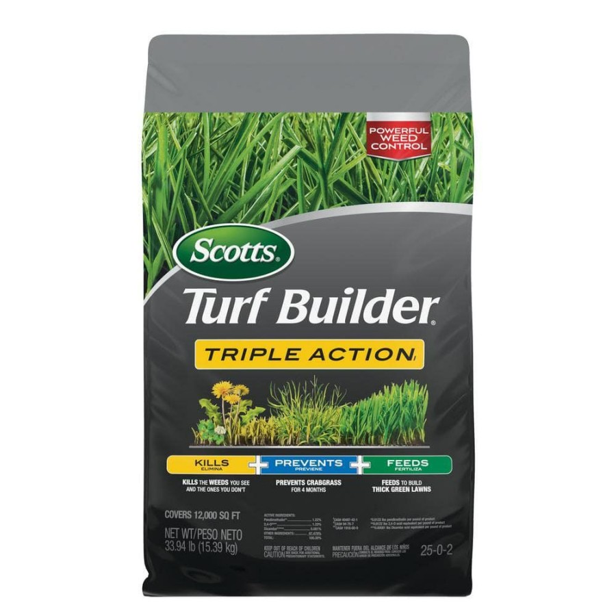 Lawn Care * | Scotts Turf Builder Triple Action 33.94 Lbs. 12,000 Sq. Ft. Lawn Fertilizer With Weed Control And Crabgrass Preventer