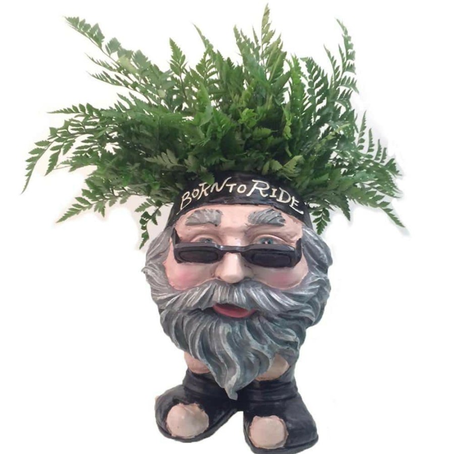 Outdoor Decor * | Homestyles 13 In. H Biker Dude Painted Muggly Face Planter In Motorcycle Attire Statue Holds 4 In. Pot