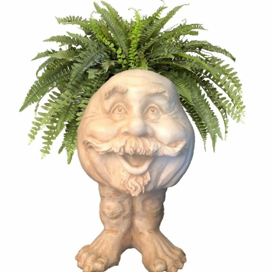 Outdoor Decor * | Homestyles 18 In. Antique White Uncle Nate The Muggly Statue Face Planter Holds 7 In. Pot