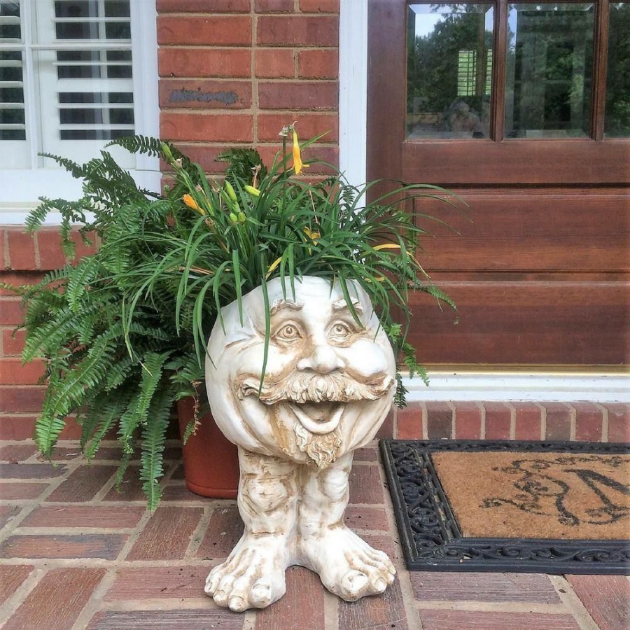 Outdoor Decor * | Homestyles 18 In. Antique White Uncle Nate The Muggly Statue Face Planter Holds 7 In. Pot