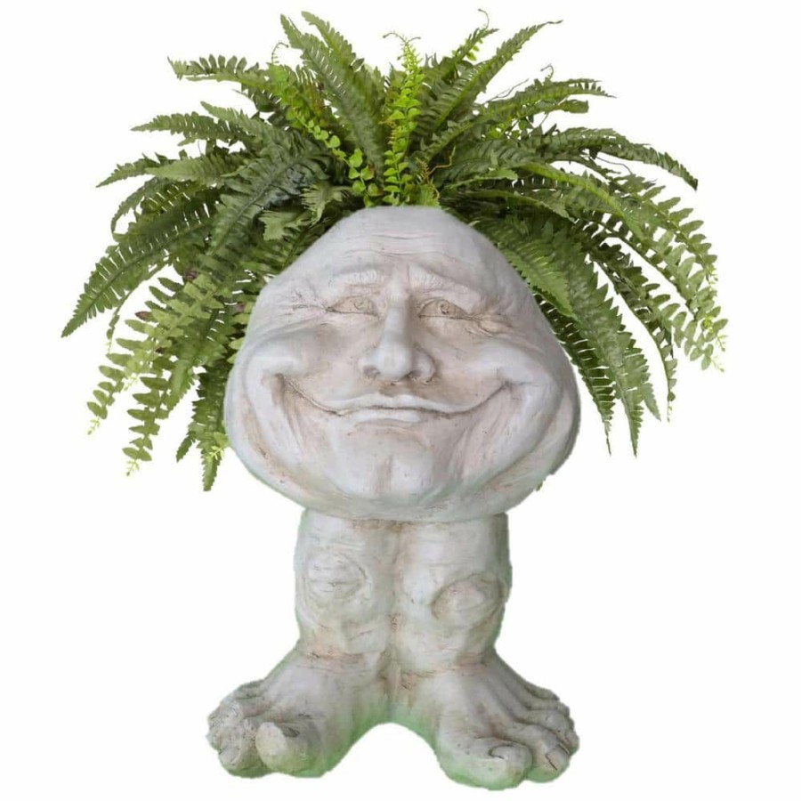 Outdoor Decor * | Homestyles 18 In. Antique White Papa John The Muggly Statue Face Planter Holds 7 In. Pot