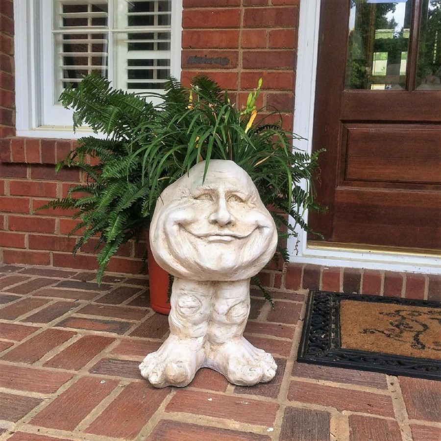 Outdoor Decor * | Homestyles 18 In. Antique White Papa John The Muggly Statue Face Planter Holds 7 In. Pot