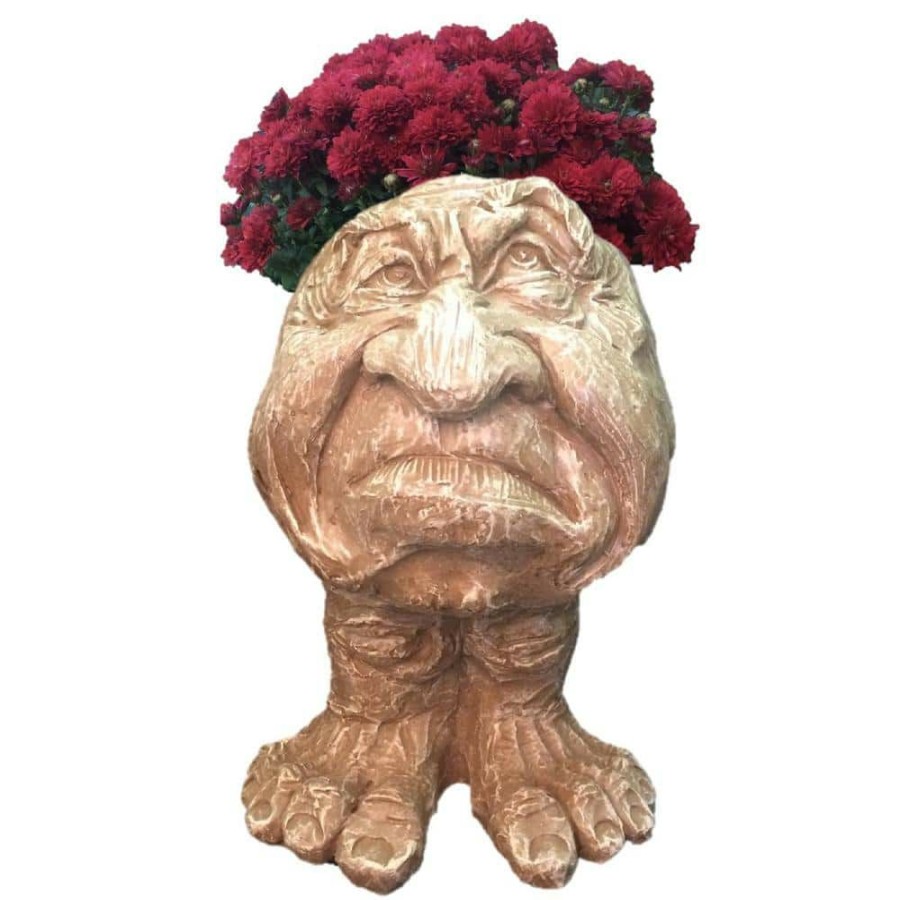 Outdoor Decor * | Homestyles 13 In. Stone Wash Grumpy The Muggly Face Statue Planter Holds A 5 In. Pot