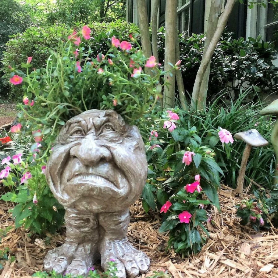 Outdoor Decor * | Homestyles 13 In. Stone Wash Grumpy The Muggly Face Statue Planter Holds A 5 In. Pot