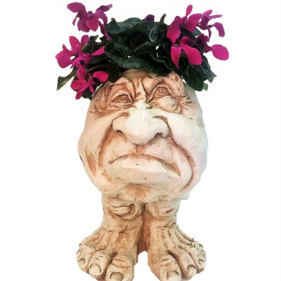 Outdoor Decor * | Homestyles 18 In. Antique White Grumpy The Muggly Face Statue Planter Holds 7 In. Pot