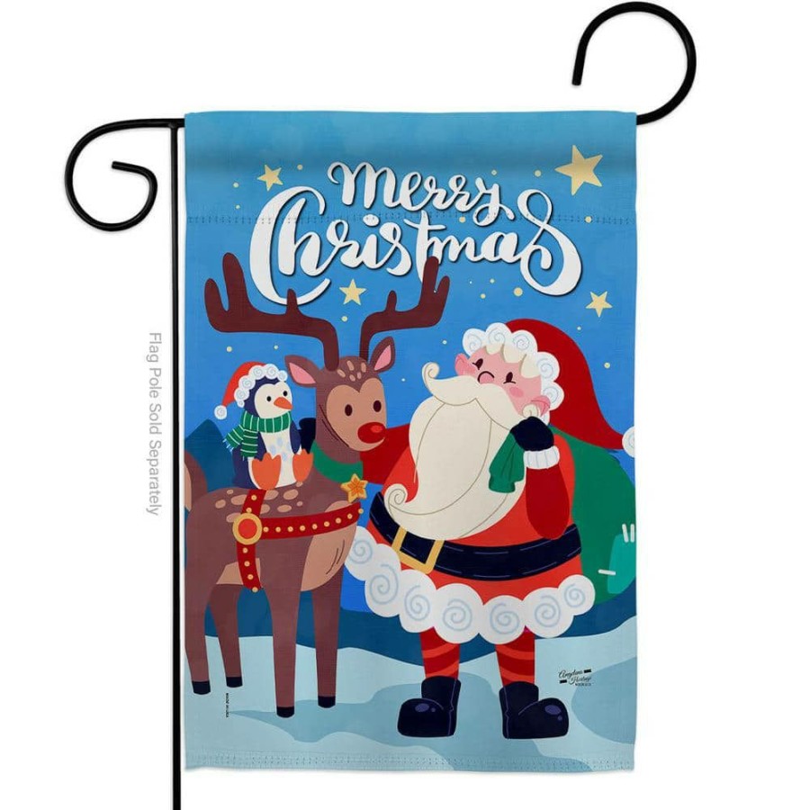 Outdoor Decor * | Angeleno Heritage Made And Designed Los Angeles California 13 In. X 18.5 In. Santa With Friends Winter Double-Sided Garden Flag Winter Decorative Vertical Flags