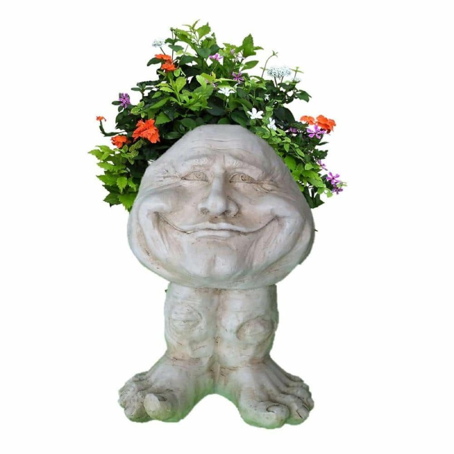 Outdoor Decor * | Homestyles 12 In. Antique White Papa John The Muggly Statue Face Planter Holds 4 In. Pot