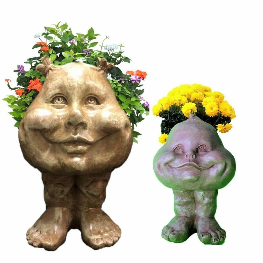 Outdoor Decor * | Homestyles Stone Wash Sister Suzy Q And Baby The Muggly Face Statue Planter Pot (2-Pack)