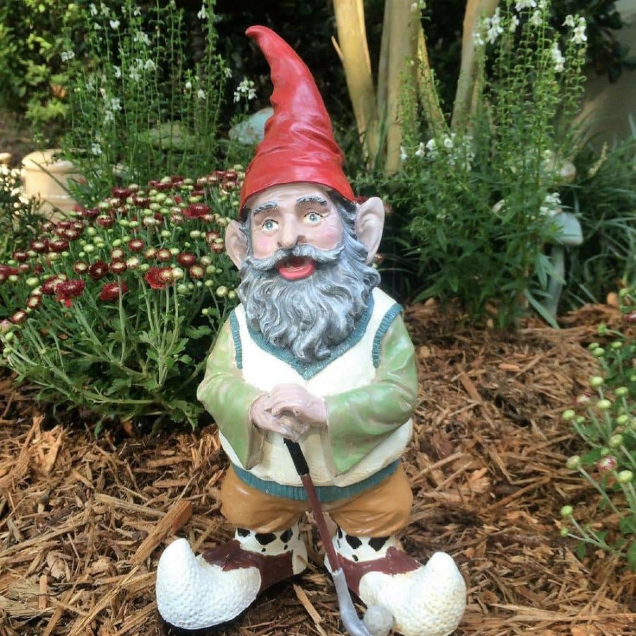 Outdoor Decor * | Homestyles 14 In. H Greg The Golfer Gnome Holding A Golf Club And Golf Ball Home And Garden Gnome Statue