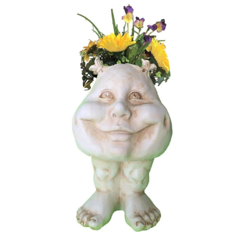 Outdoor Decor * | Homestyles 8.5 In. Antique White Sister Suzy Q The Muggly Face Statue Planter Holds 3 In. Pot