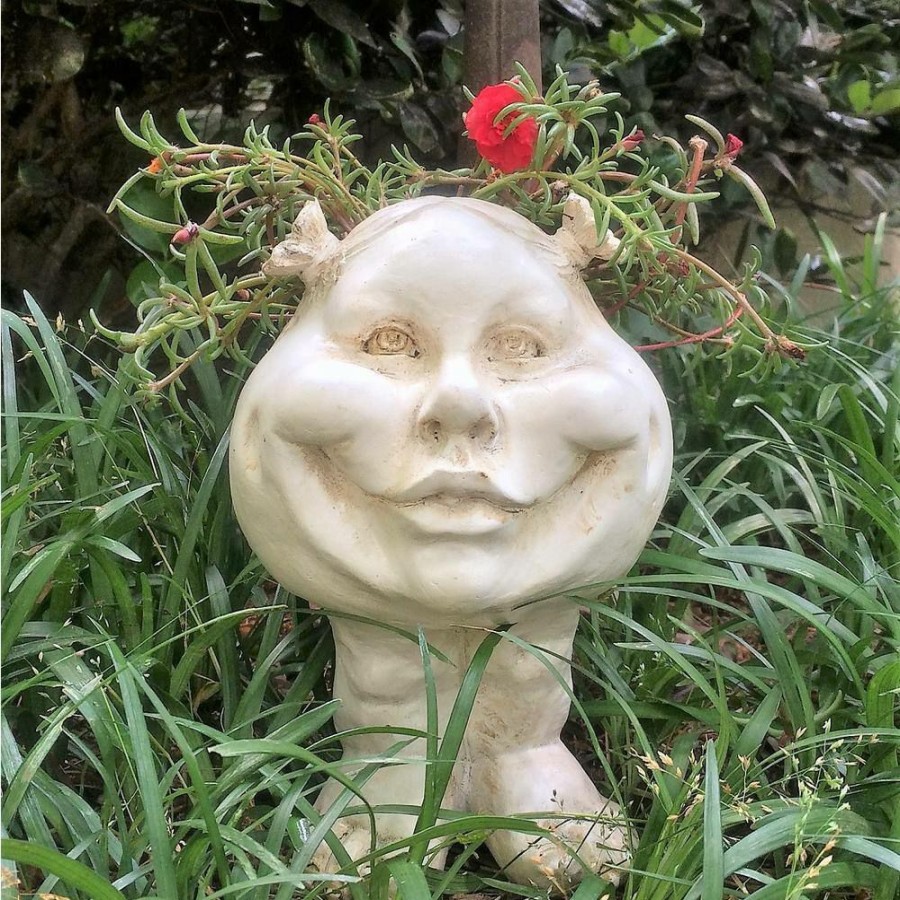 Outdoor Decor * | Homestyles 8.5 In. Antique White Sister Suzy Q The Muggly Face Statue Planter Holds 3 In. Pot