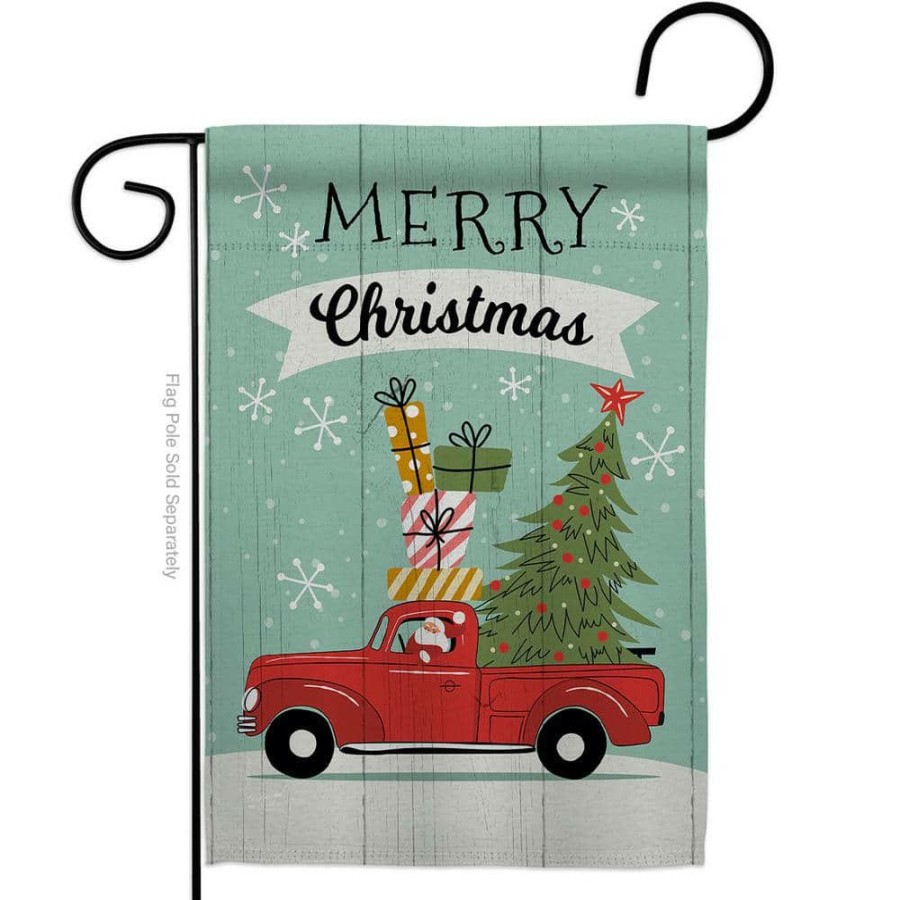 Outdoor Decor * | Angeleno Heritage Made And Designed Los Angeles California 13 In. X 18.5 In. Santa Red Truck Winter Double-Sided Garden Flag Winter Decorative Vertical Flags