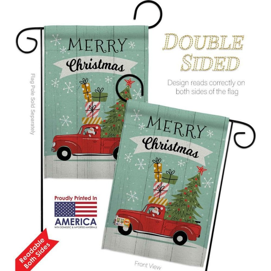 Outdoor Decor * | Angeleno Heritage Made And Designed Los Angeles California 13 In. X 18.5 In. Santa Red Truck Winter Double-Sided Garden Flag Winter Decorative Vertical Flags