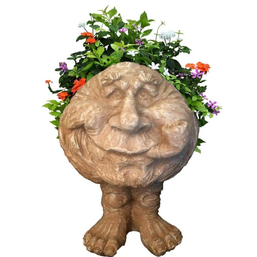 Outdoor Decor * | Homestyles 12 In. Stone Wash Grandpa In. Old Hickory In. The Muggly Statue Face Statue Planter Holds 4 In. Pot