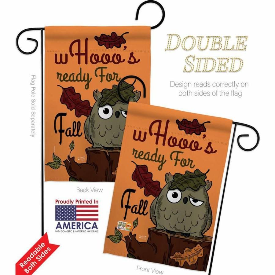 Outdoor Decor * | Angeleno Heritage Made And Designed Los Angeles California 13 In. X 18.5 In. Whooo'S Ready For Fall Garden Flag Double-Sided Fall Decorative Vertical Flags