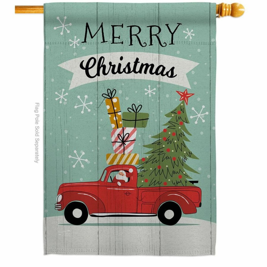 Outdoor Decor * | Angeleno Heritage Made And Designed Los Angeles California 28 In. X 40 In. Santa Red Truck Winter House Flag Double-Sided Decorative Vertical Flags