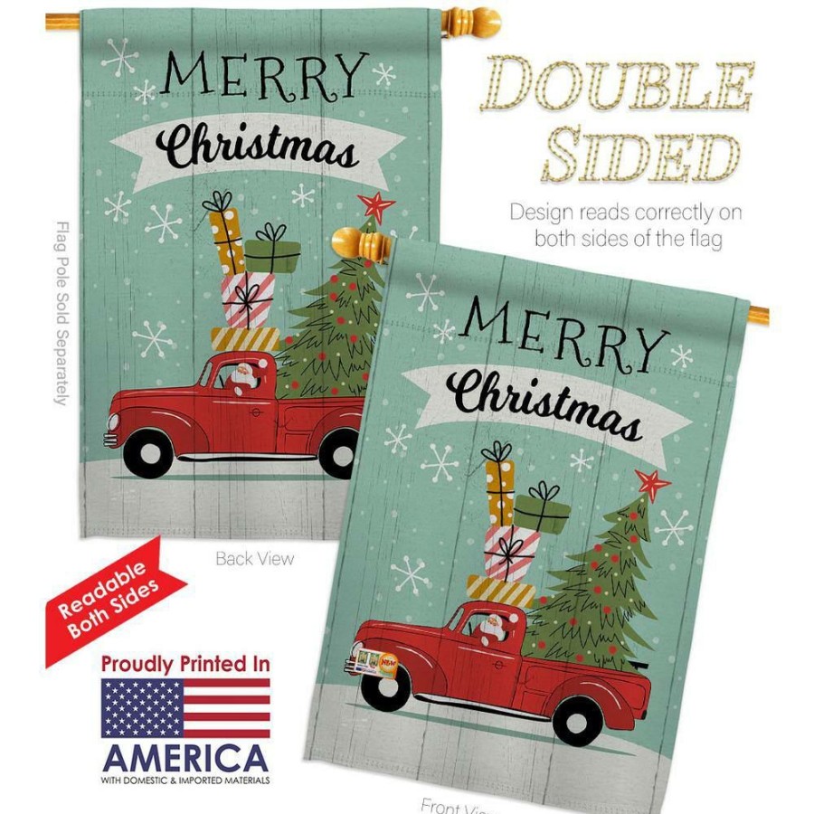 Outdoor Decor * | Angeleno Heritage Made And Designed Los Angeles California 28 In. X 40 In. Santa Red Truck Winter House Flag Double-Sided Decorative Vertical Flags