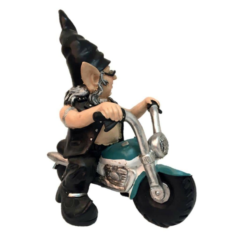 Outdoor Decor * | Homestyles 12 In. H Biker Dude And Babe Gnomes In Leather Motorcycle Gear Riding Black And Teal Hogs Home And Garden Statue