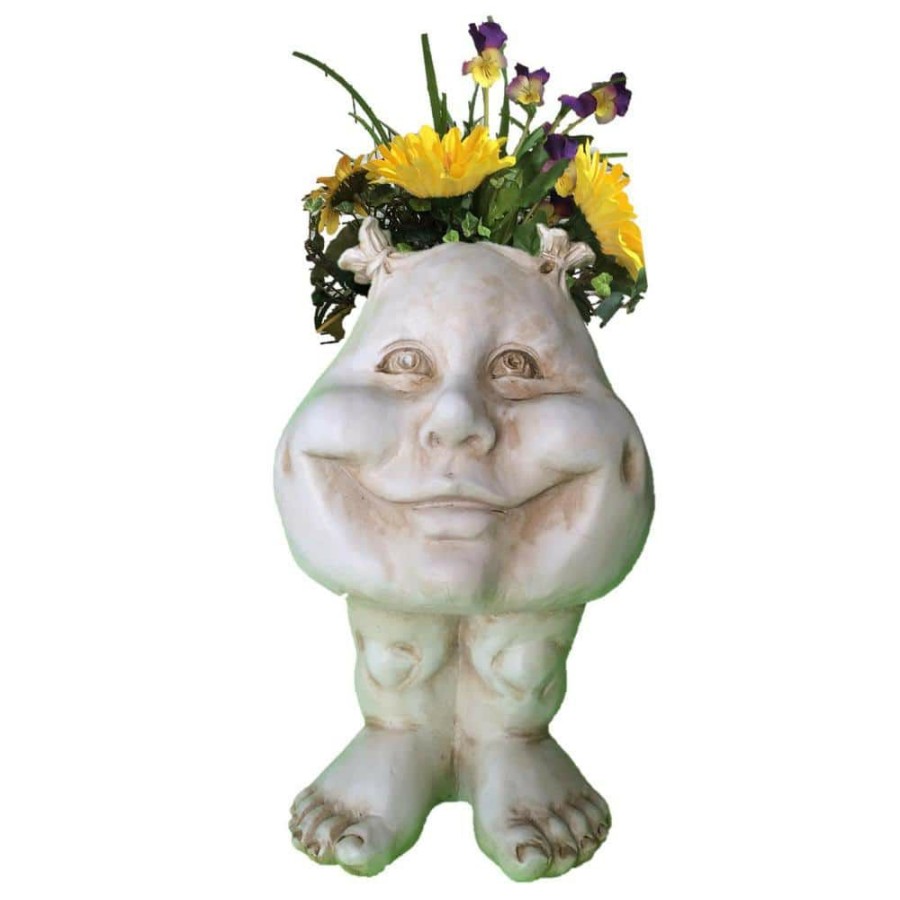 Outdoor Decor * | Homestyles 12 In. Antique White Suzy-Q Muggly Planter Statue Holds 4 In. Pot