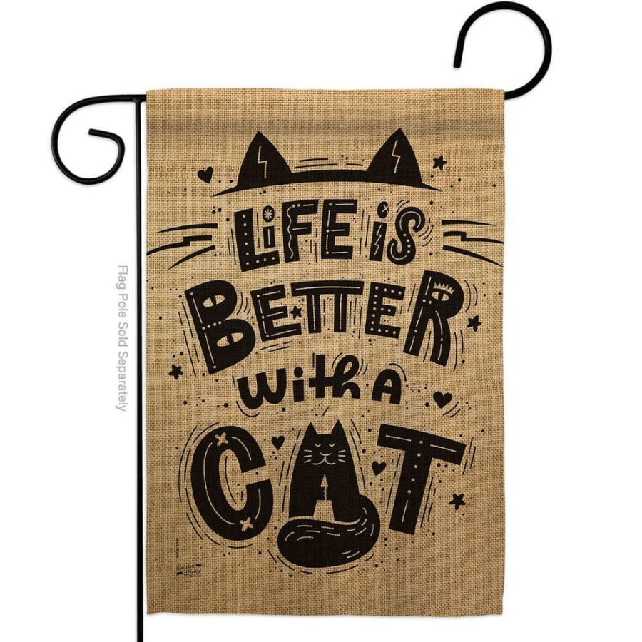 Outdoor Decor * | Angeleno Heritage Made And Designed Los Angeles California 13 In. X 18.5 In. Better With A Cat Cat Garden Flag Double-Sided Readable Both Sides Animals Decorative