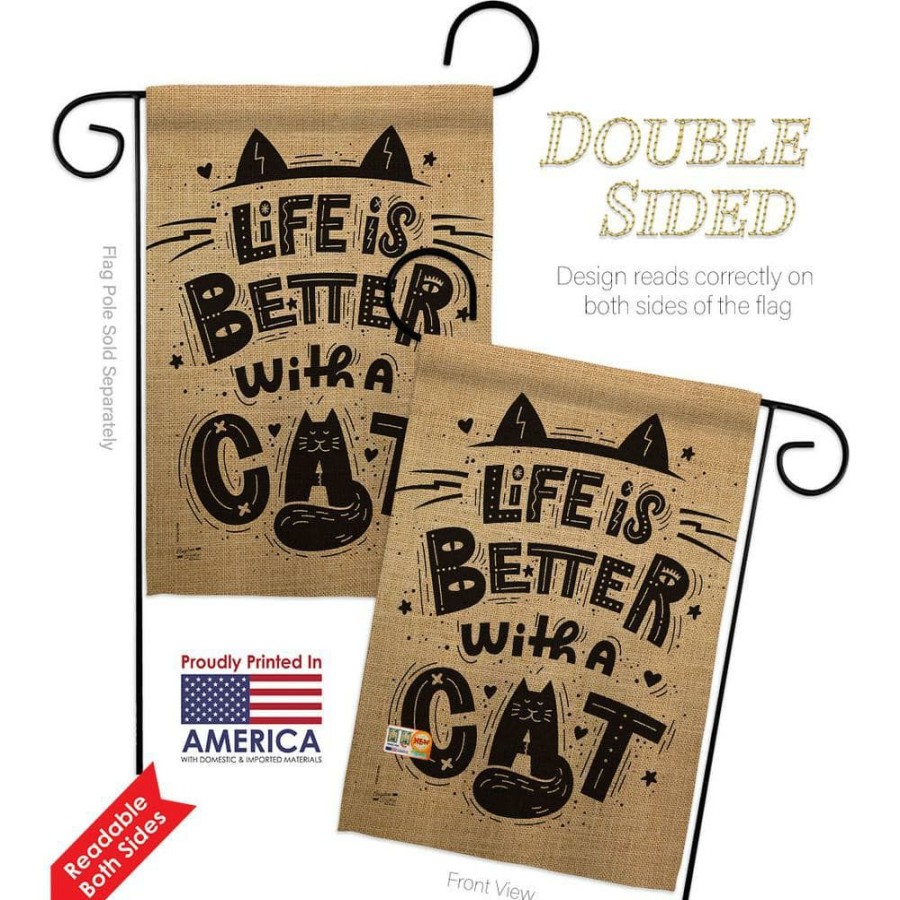 Outdoor Decor * | Angeleno Heritage Made And Designed Los Angeles California 13 In. X 18.5 In. Better With A Cat Cat Garden Flag Double-Sided Readable Both Sides Animals Decorative