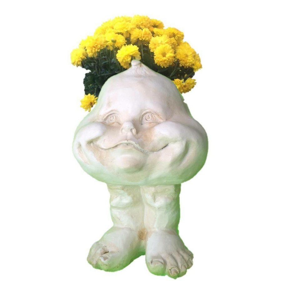 Outdoor Decor * | Homestyles 8 In. Antique White Baby Bro Muggly Planter Statue Holds 3 In. Pot