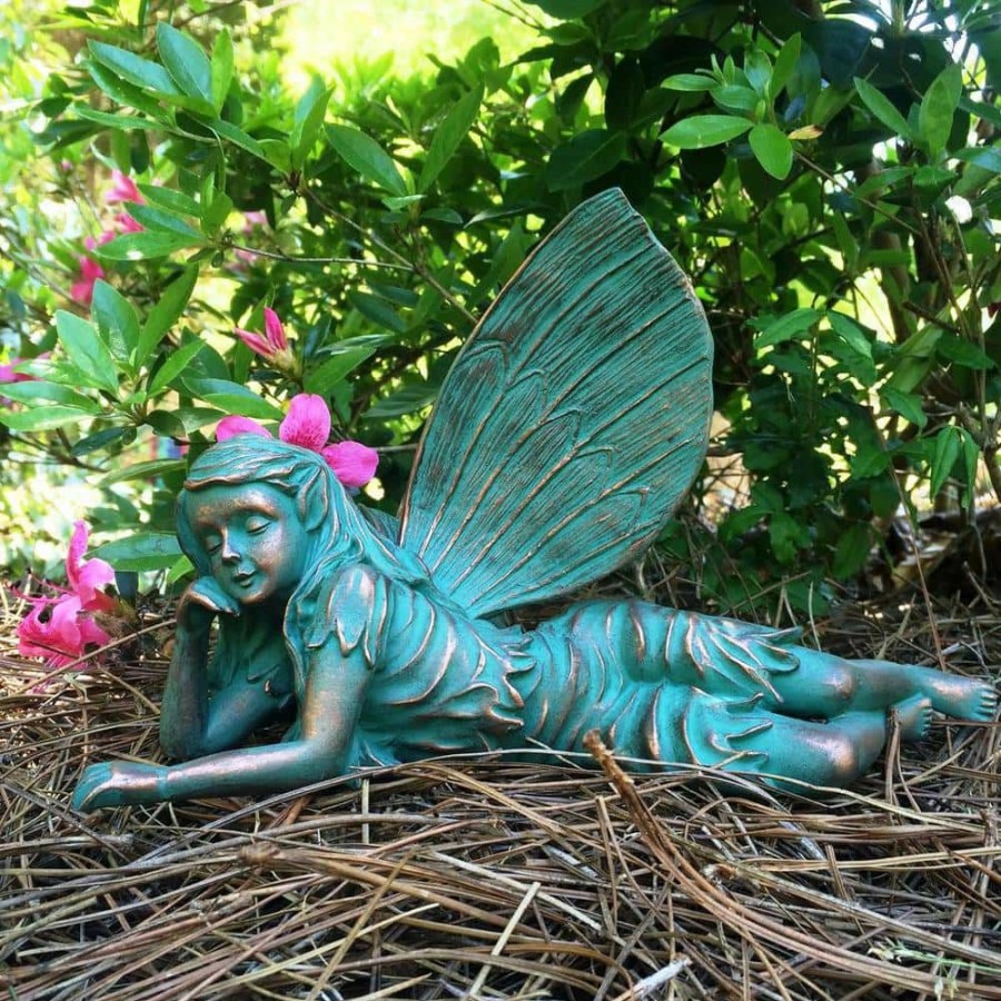 Outdoor Decor * | Homestyles 9.75 In. L Lying Olivia Fairy Home Patio And Garden Statue Figurine In Bronze Patina