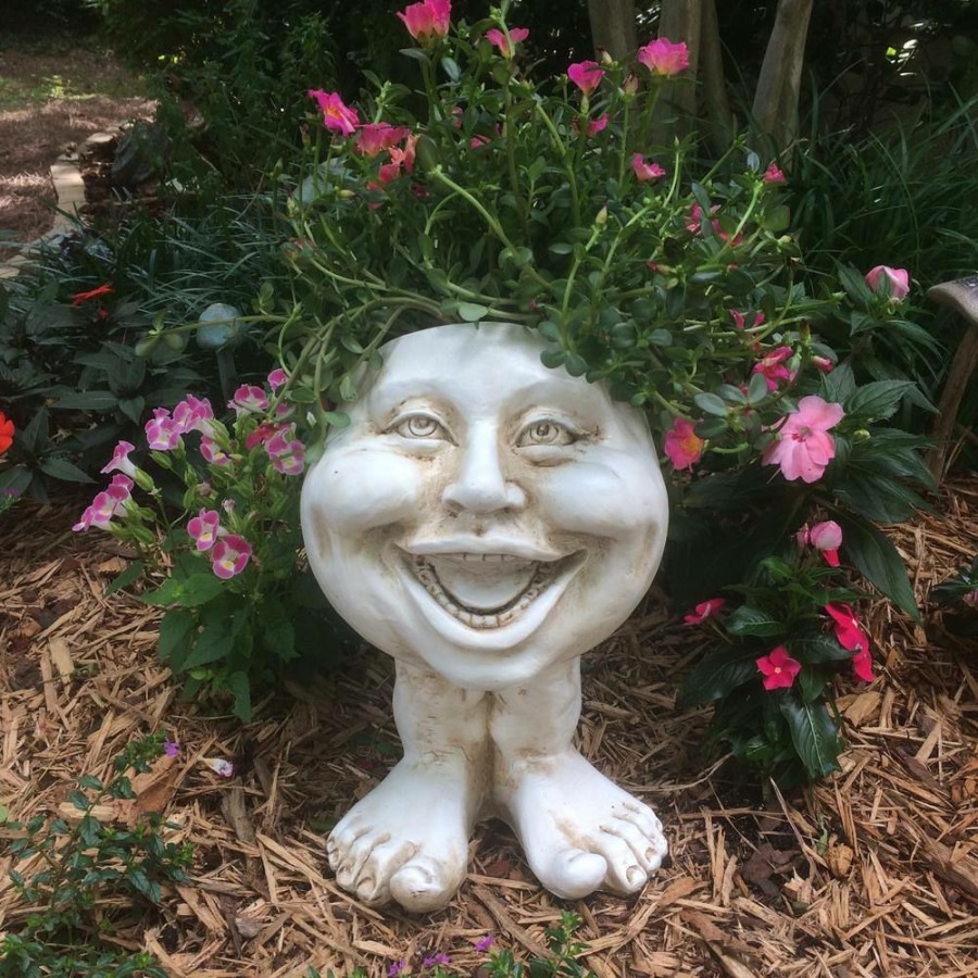 Outdoor Decor * | Homestyles 12 In. Antique White Aunt Minnie The Muggly Statue Face Planter Holds 4 In. Pot