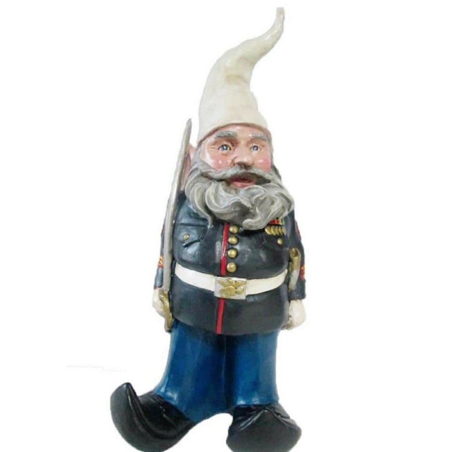 Outdoor Decor * | Homestyles 14 In. H Ooh Rah Marine Gnome Military Soldier Dress Blues With Sword Home And Garden Gnome Statue