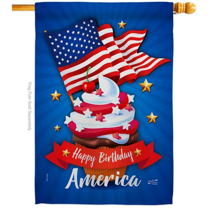 Outdoor Decor * | Angeleno Heritage Made And Designed Los Angeles California 28 In. X 40 In. Happy Birthday America Patriotic House Flag Double-Sided Decorative Vertical Flags